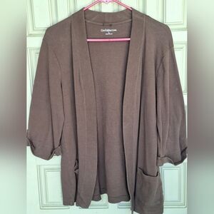 Croft&Barrow Kimono SzL Jacket 3/4Sleeves Brn Cuffs Shawl Collar Cotton Spandex